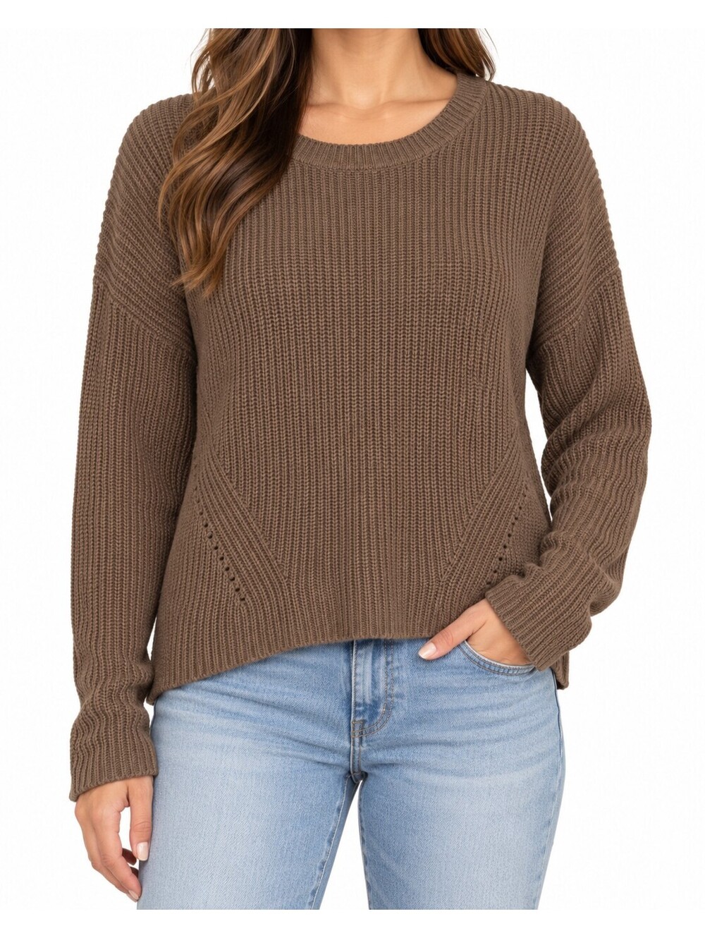 Lucky Brand Brown Lace Up Back Cotton Knit Sweater Size L